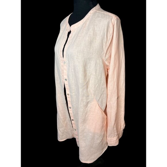 SIGRID OLSEN LINEN Button-Down Long Sleeve Tunic Shirt Womens L Peach CASUAL - Picture 3 of 10